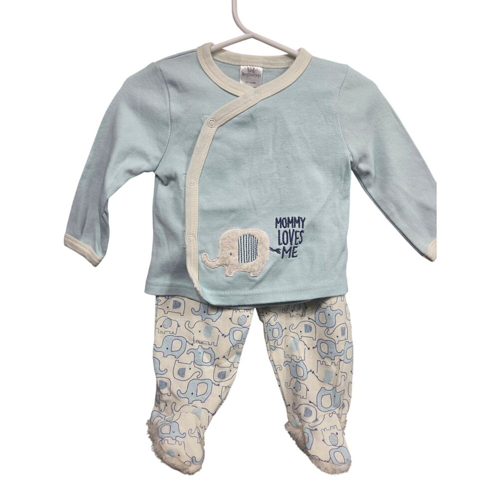 "Mommy Loves Me" Blue Elephant Oufit - Little Beginnings - 6-9mo
